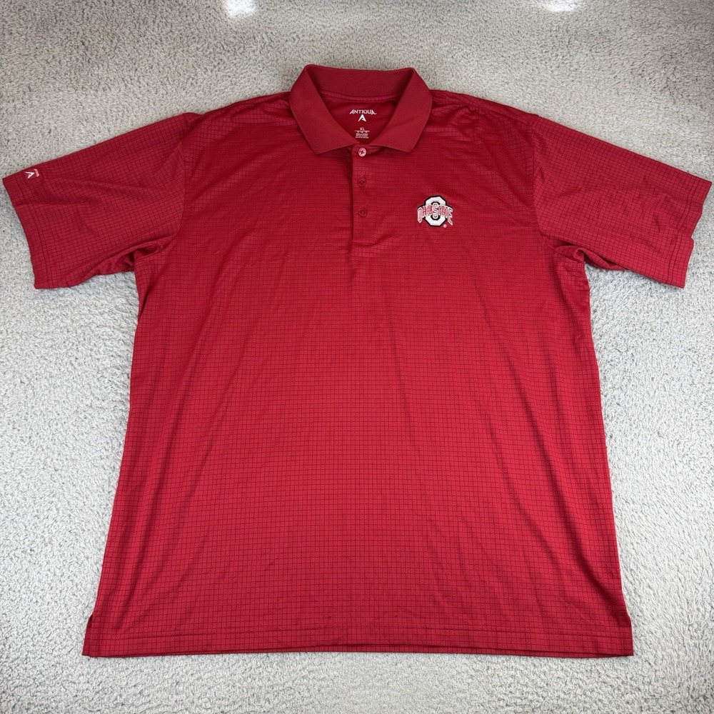 Antigua Ohio State Buckeyes Collegiate Red Golf Polo Square Pattern Size Xl